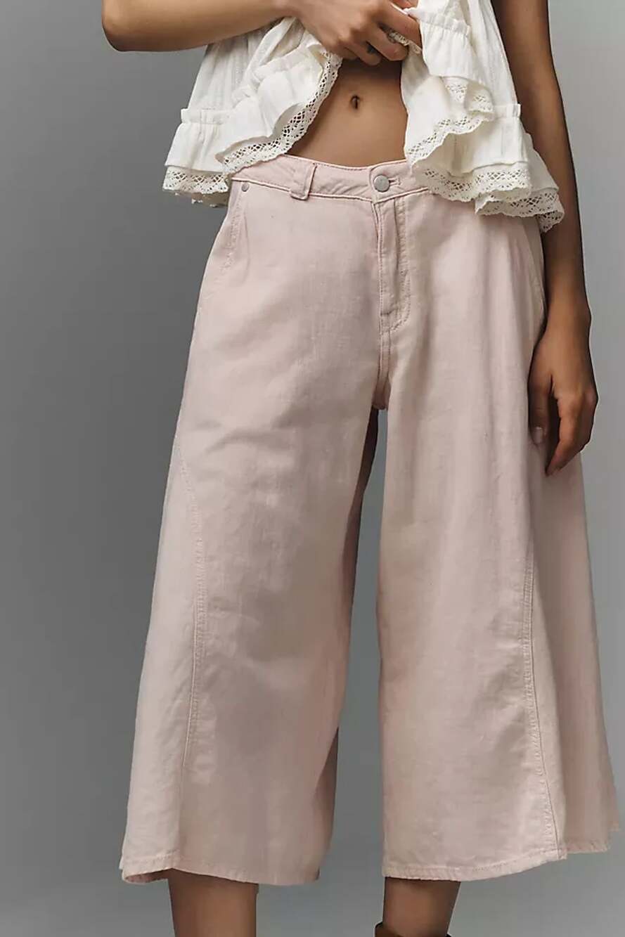 Pilcro Linen Blend Culottes Size 31 Pink Wide Leg Pants